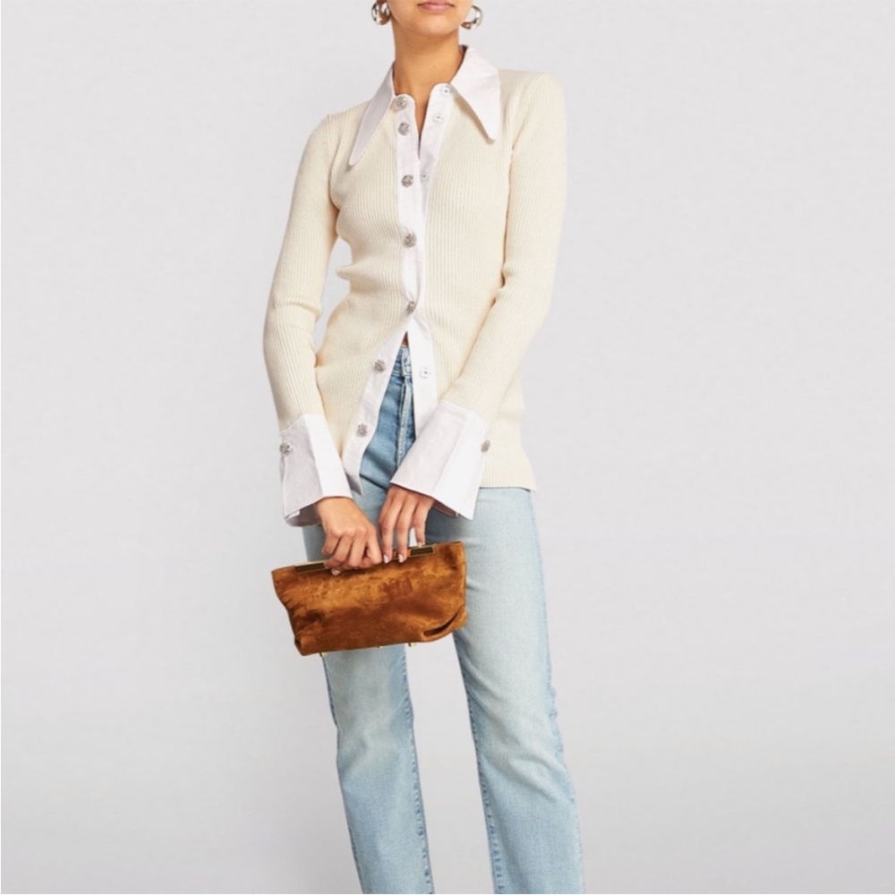 GANNI KNIT COLLARED BUTTON UP W RHINESTONE BUTTONS